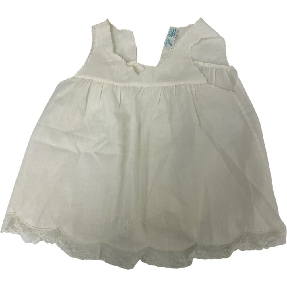 Cherubs Vintage Baby Dress Girls White Christening Gown Scallop Edge Sleeveless